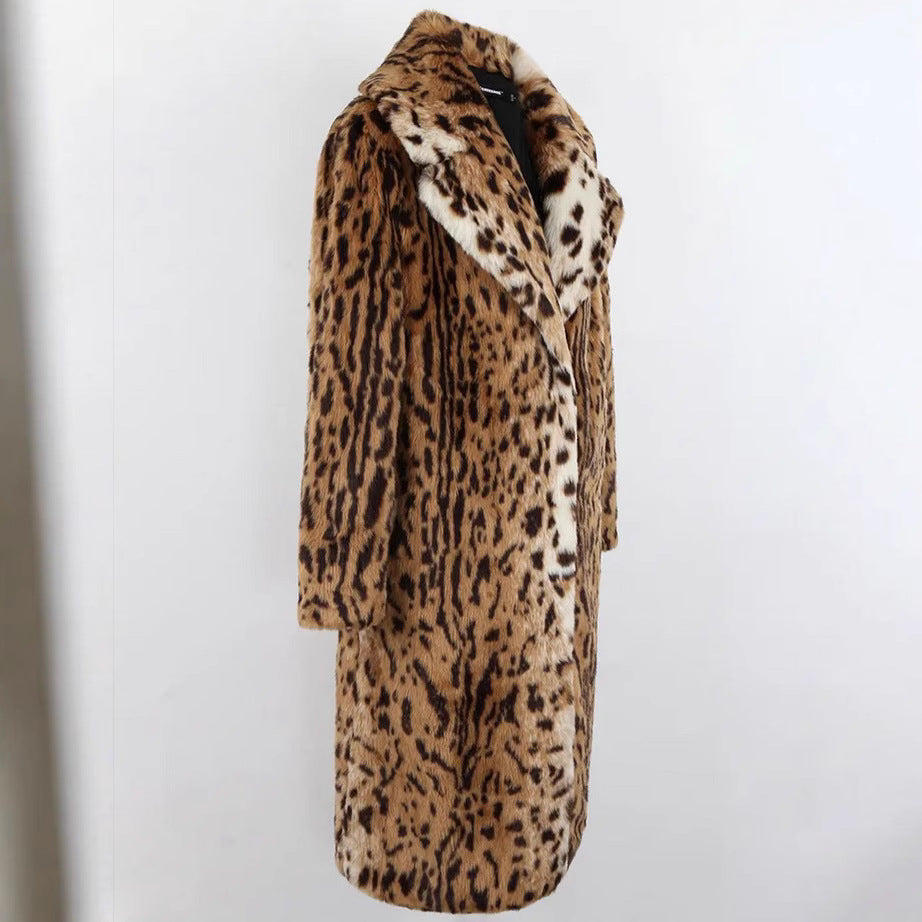 Leather Fur Faux Leopard Extended Artificial Coats