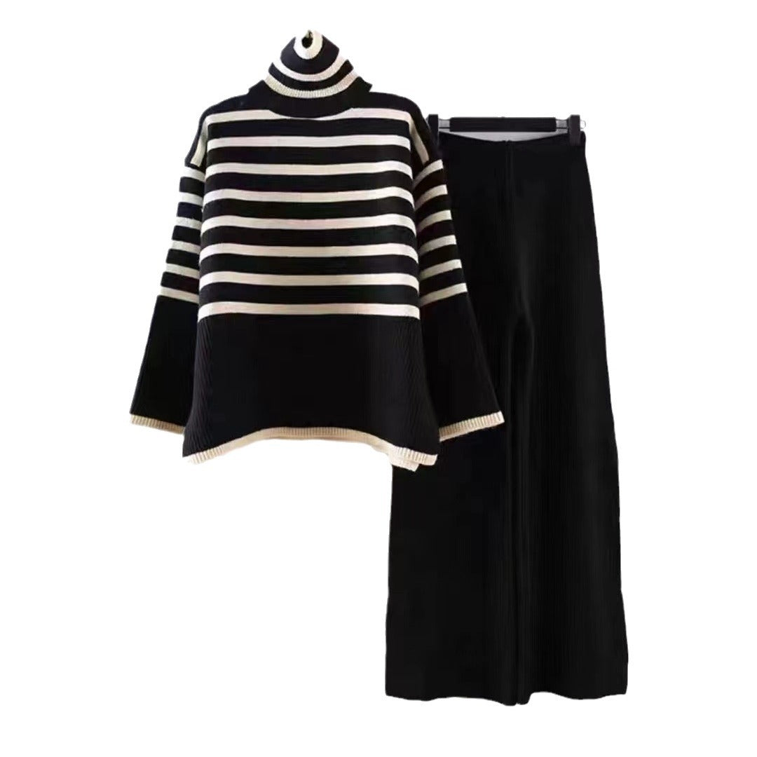 Women's Loose High Neck Knitted Waist Straight Suits