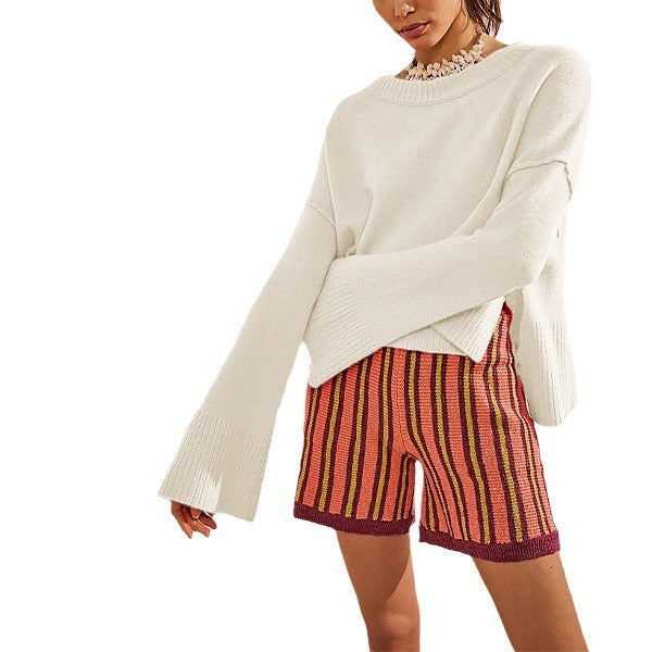 Women's Solid Color Flared Sleeves Pullover Fashion Sweaters