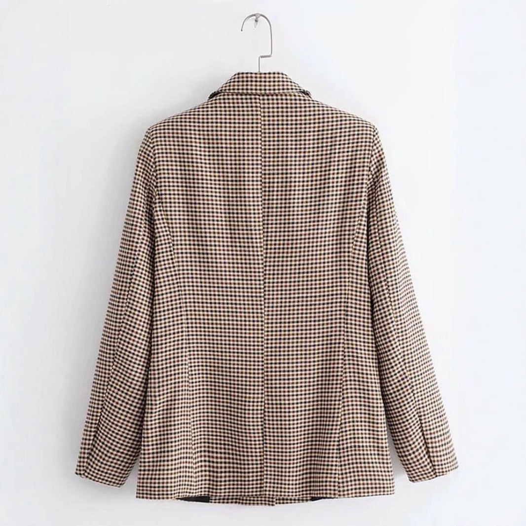 Women's Commuter Long Sleeve Plaid Clothes Slim Blazers