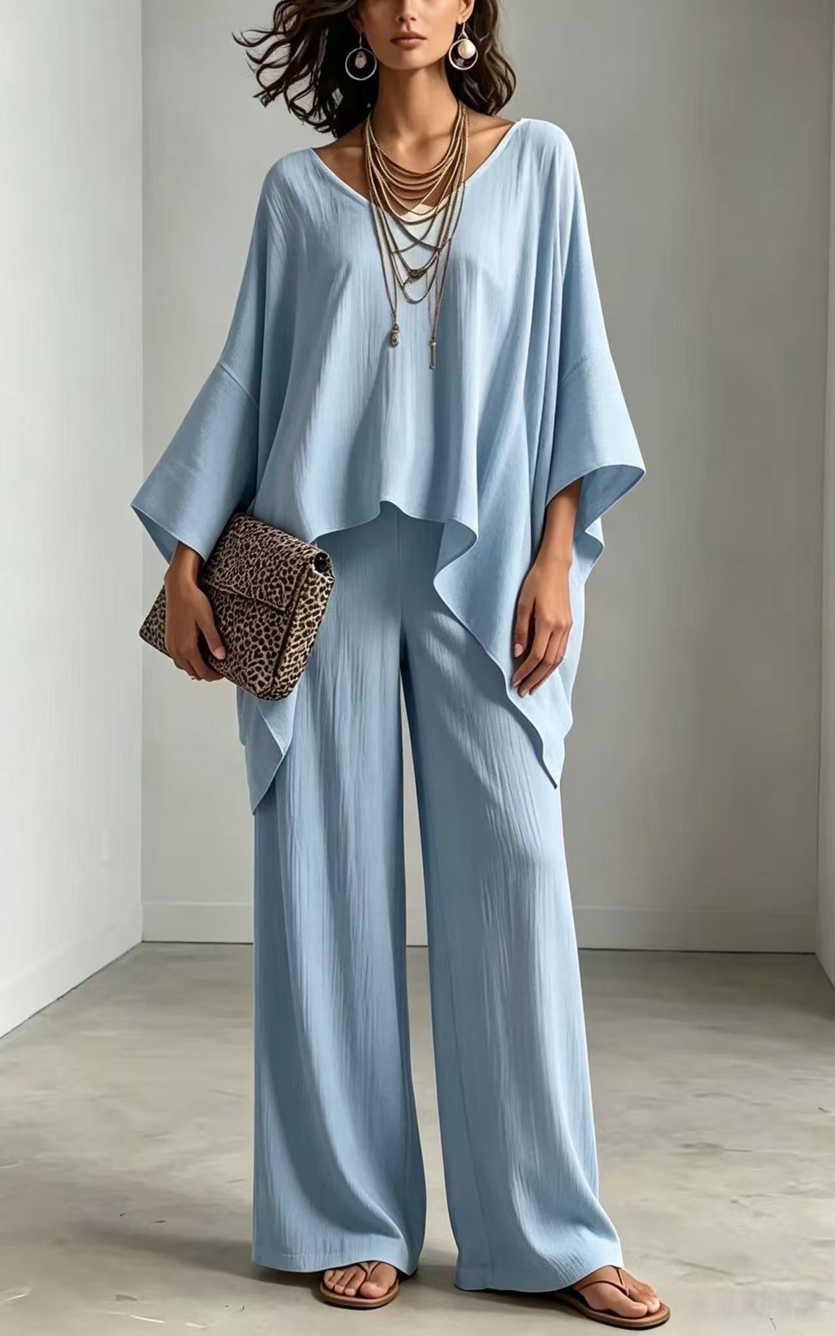 Women's Summer Loose Round Neck Irregular Solid Suits