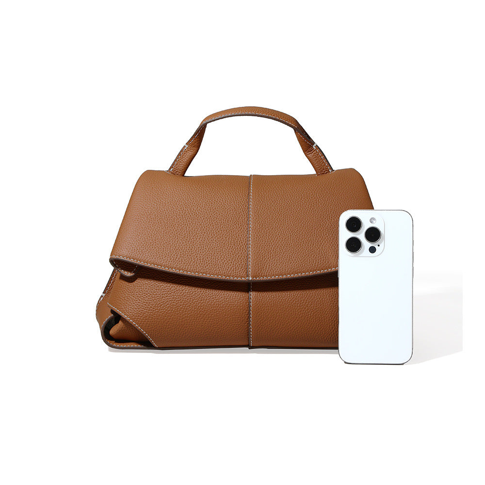 Women's Leather Cowhide Simple Style Commuter Push Handbags