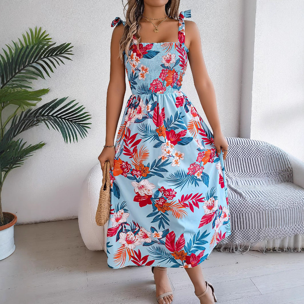 Women's Flower Waist Suspender Vacation Beach Dress