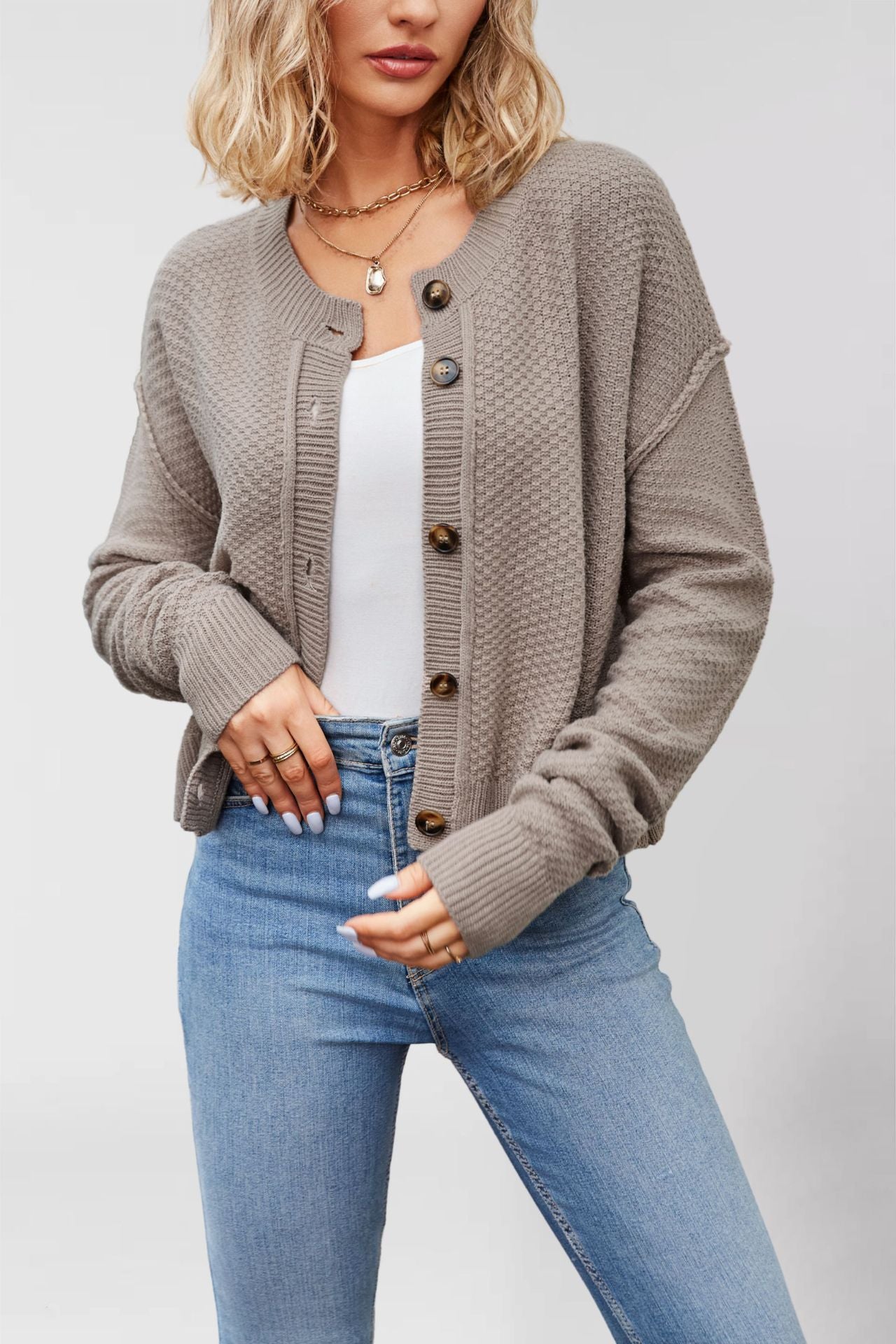 Women's Unique Knitted Single-row Button Commuter Sweaters