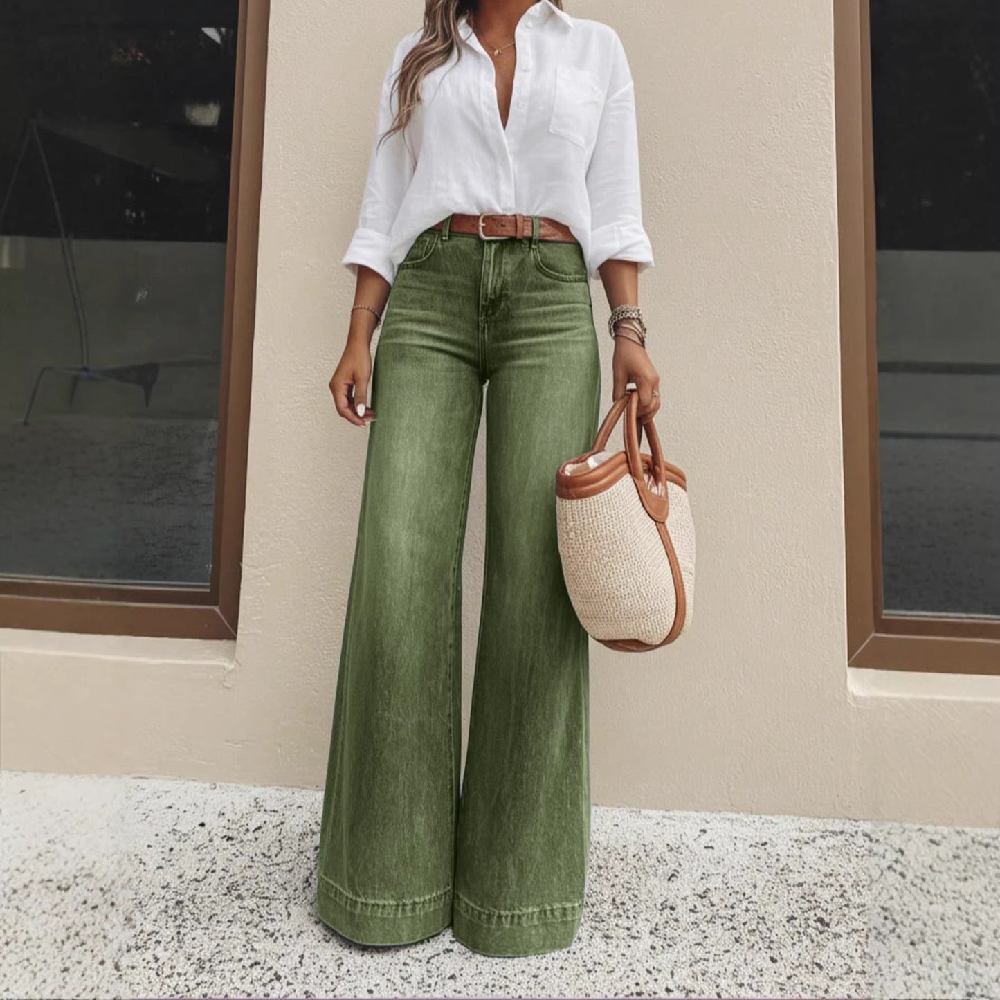 Fashion Retro Washed Wide Leg Loose Slimming Jeans