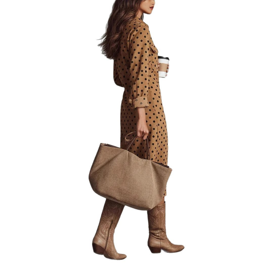 Women's Below The Knee Long Sleeve Polka Clothing