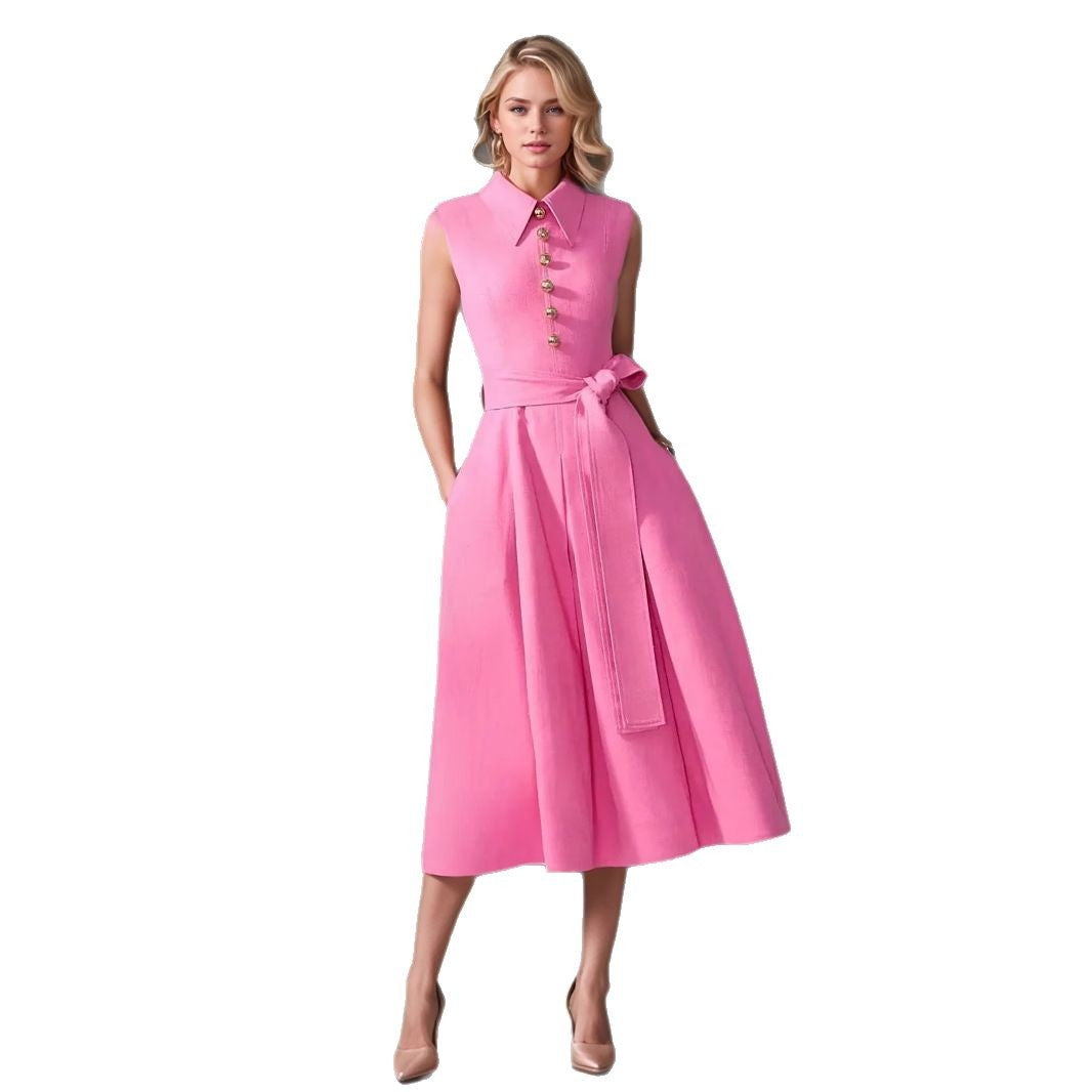 Women's Design Stand Collar Sleeveless Elegant French Dresses