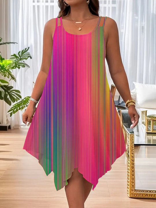 Women's Strap Summer Casual Asymmetric Hem Round Dress