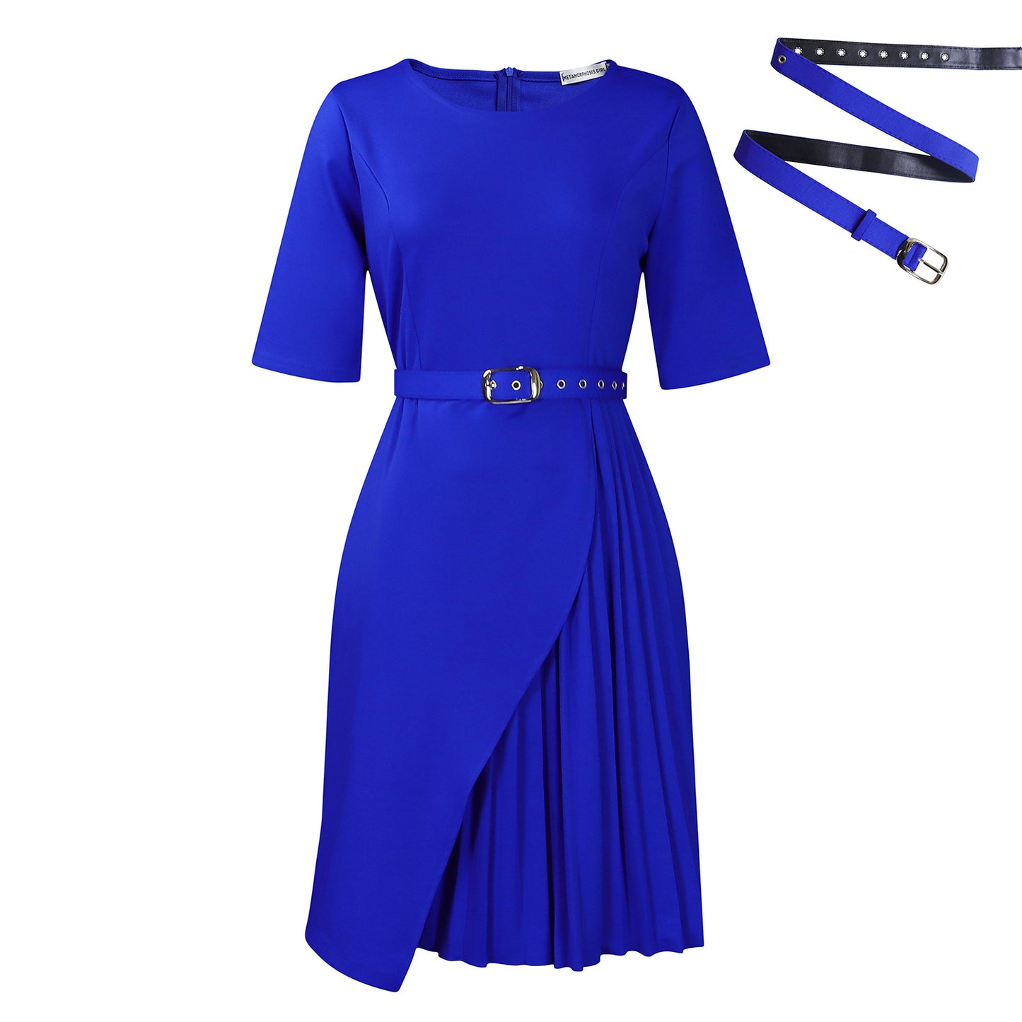 Women's Temperament Sleeve High Waist Pleated Commuter Dresses