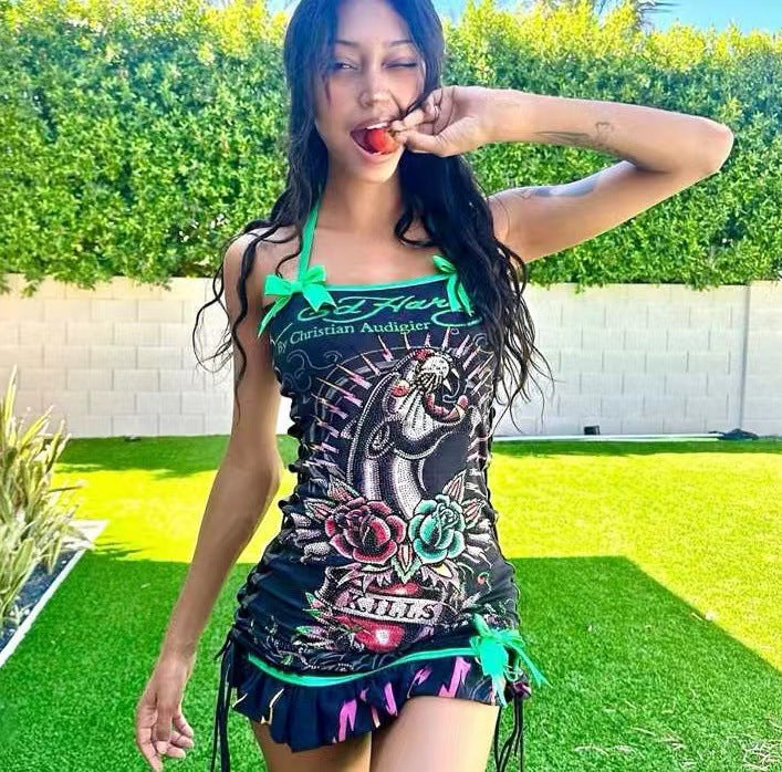 Fashion Retro Positioning Printing Oil Painting Dresses
