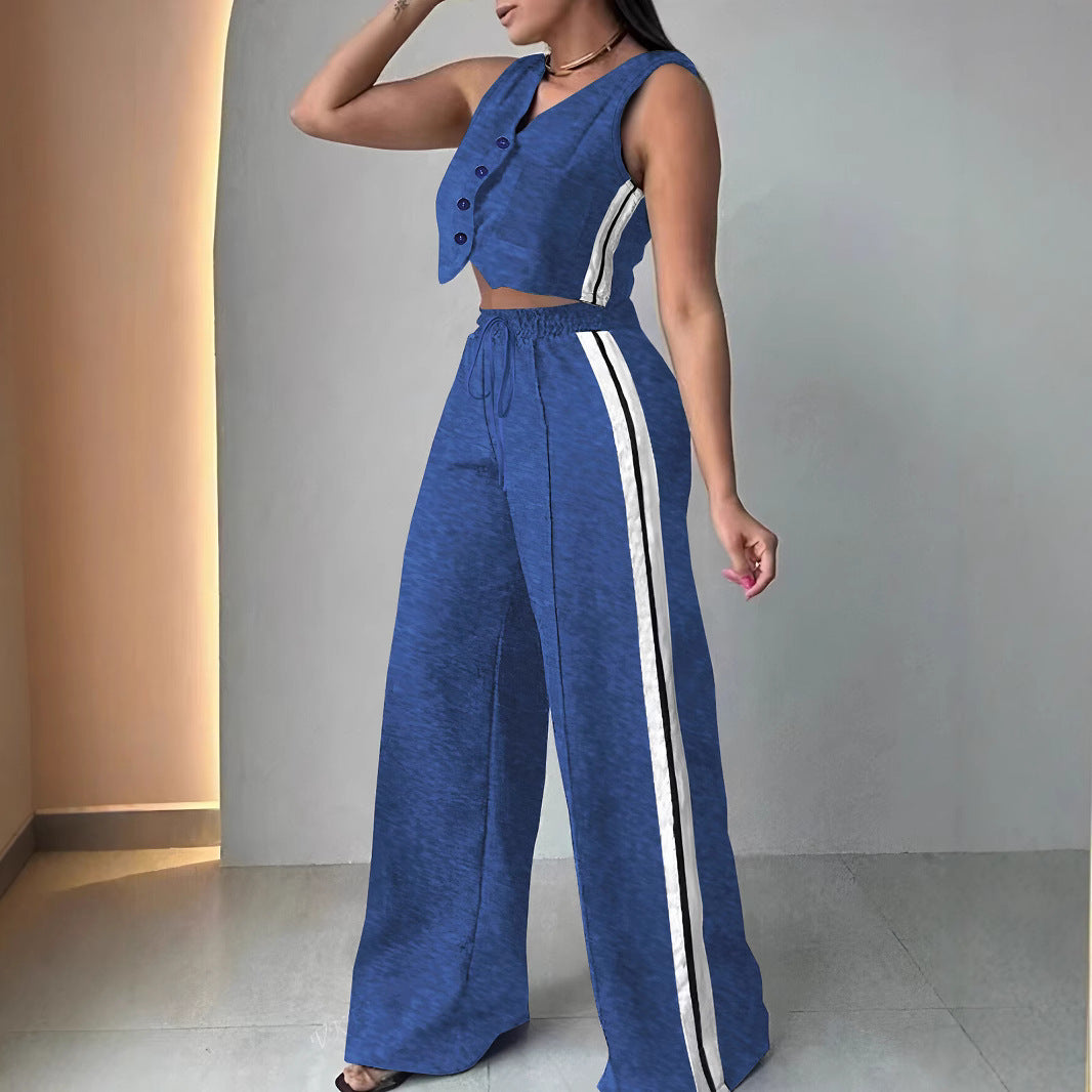 Women's Wear Pocket Sleeveless Cropped Set Fashion Casual Suit
