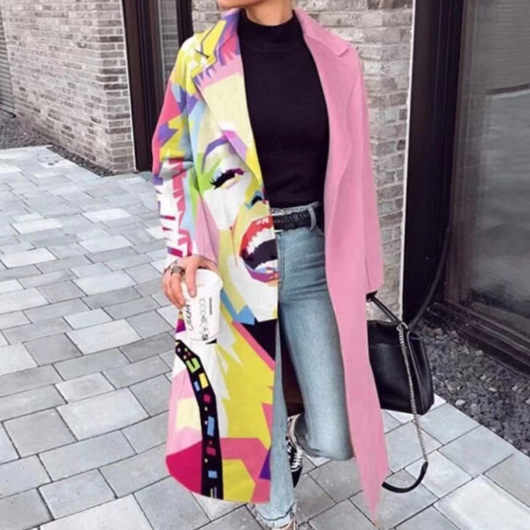 Women's Autumn Color Matching Plaid Long Sleeve Coats