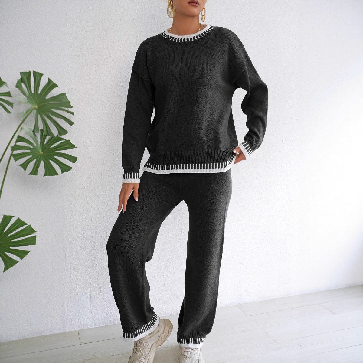 Women's Dressing Gown Casual Two-piece Color Contrast Patchwork Suits