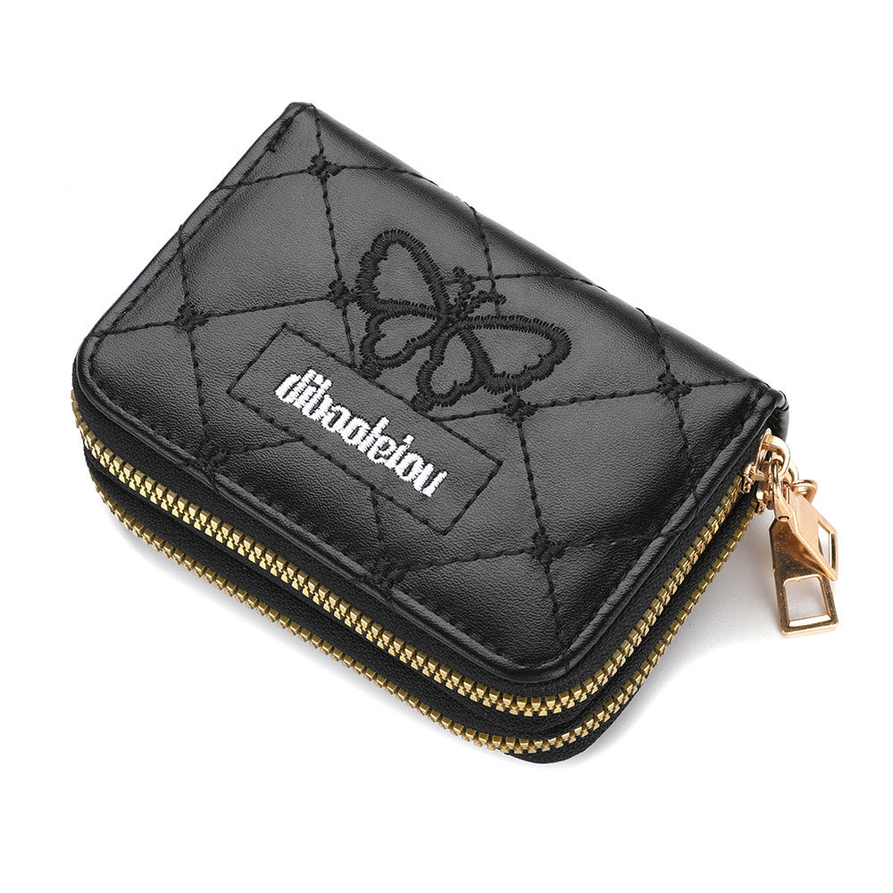 Women's Rhombus Double Zipper Expanding Protective Sleeve For Card Holder