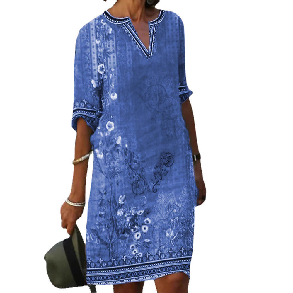 Women's Casual Retro Printed Summer Sleeve Dress
