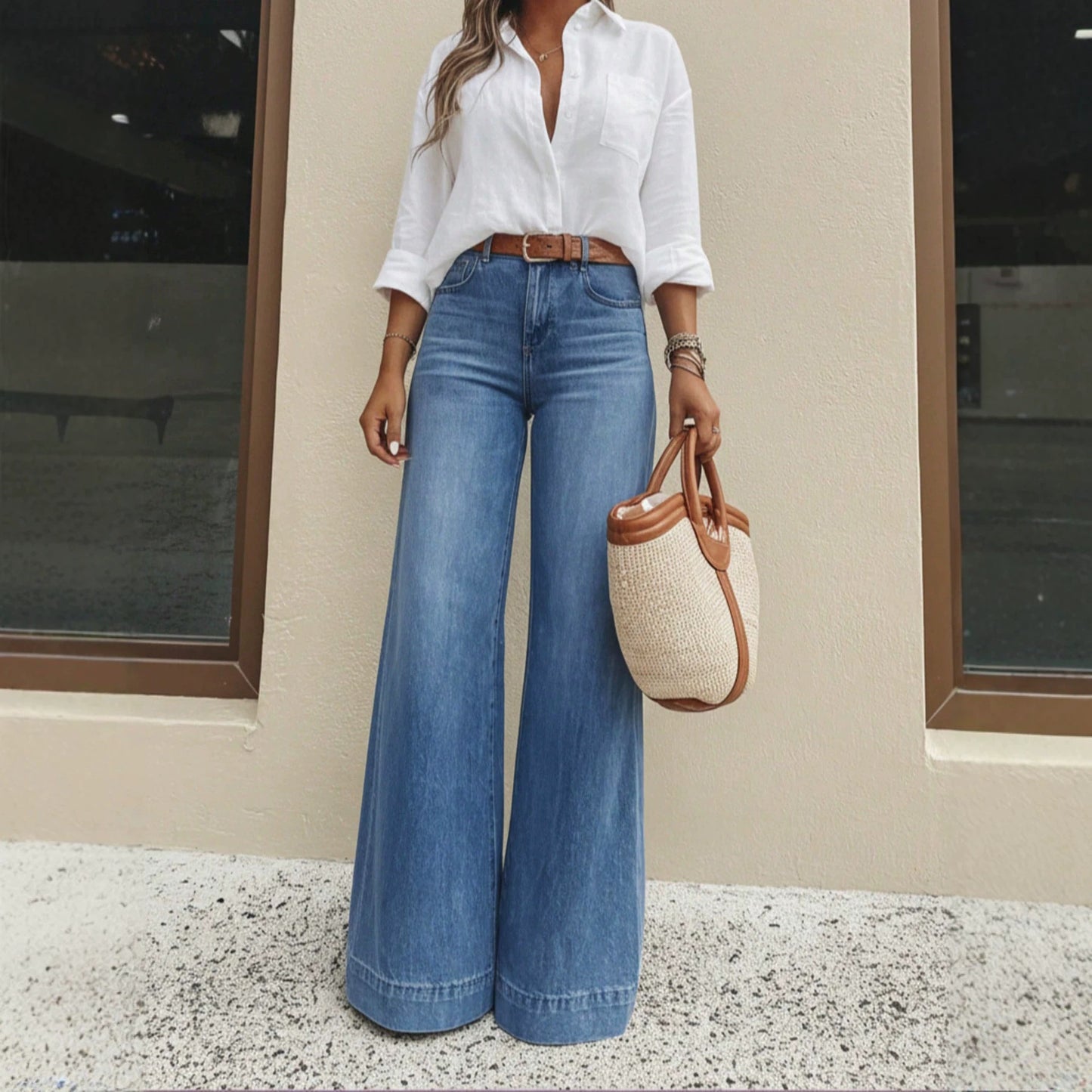 Fashion Retro Washed Wide Leg Loose Slimming Jeans