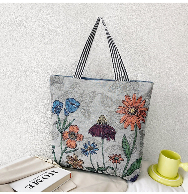 Fashionable Ethnic Style Shopping Cartoon Linen Shoulder Bags