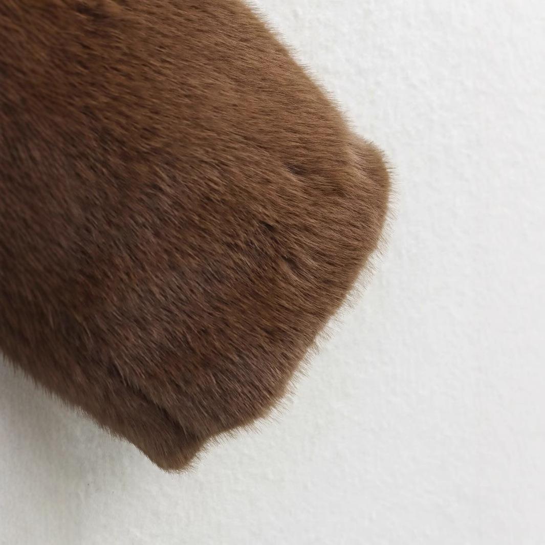 Autumn Brown Artificial Fur Effect Lapel Shorts