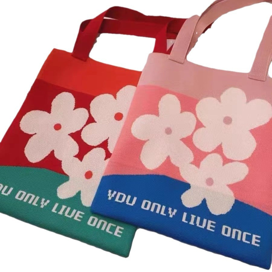 Women's Woven Portable Vegetable Basket Cute Computer Handbags