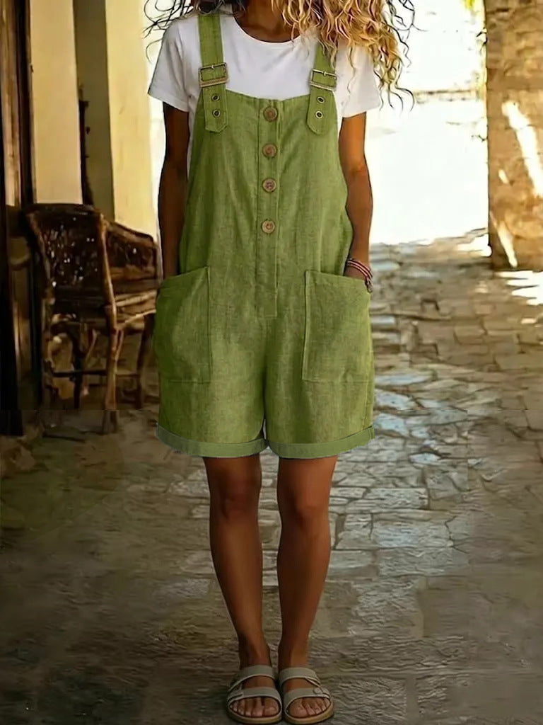 Women's Summer Linen Solid Color Retro Pocket Straight Women's Jumpsuit/clothing