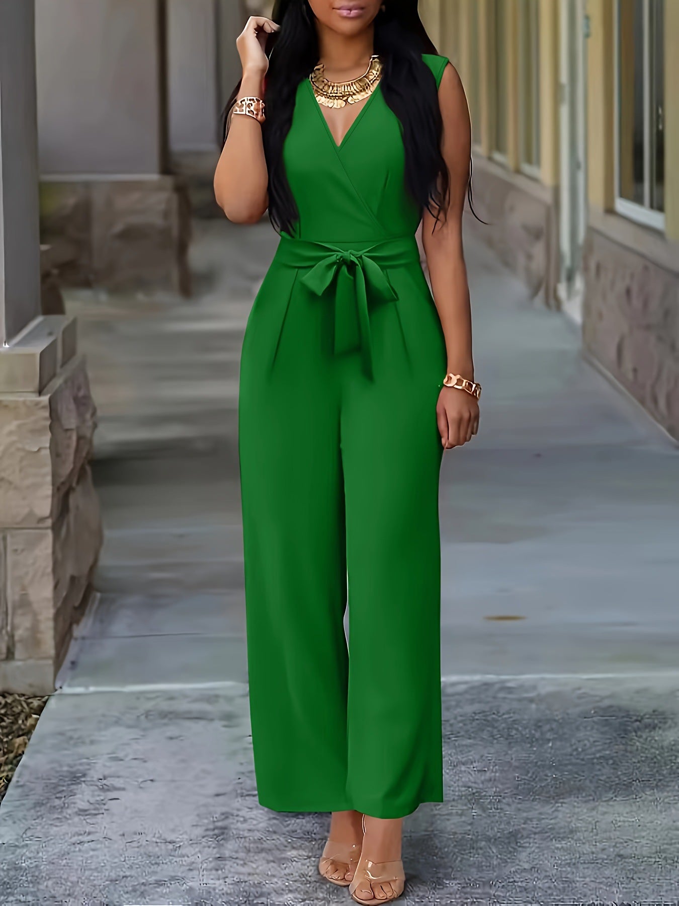 Unique Creative Slouchy Women's Sleeveless Belt Jumpsuits