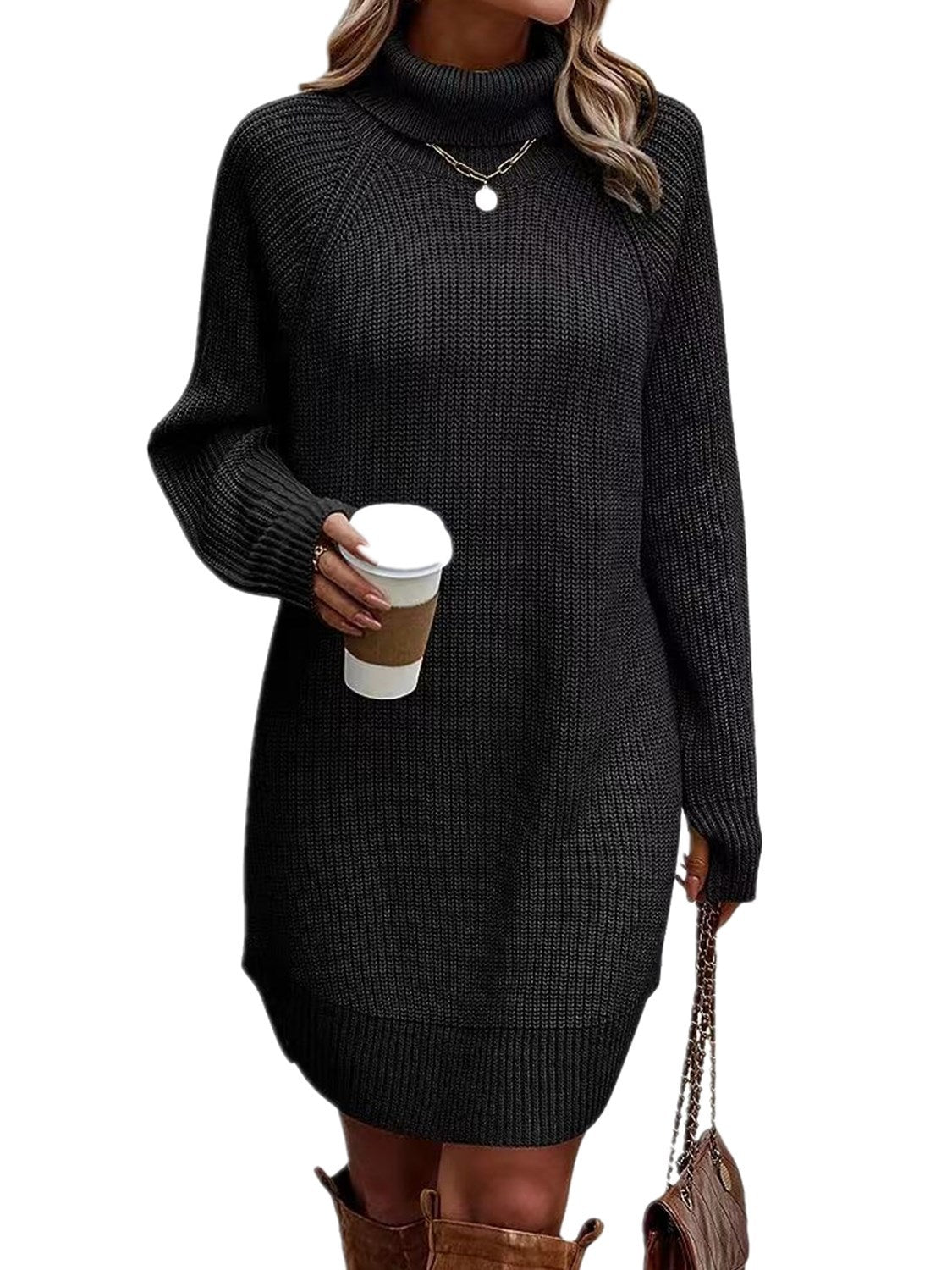 Women's Fashionable With Pullover High Collar Dress Sweaters