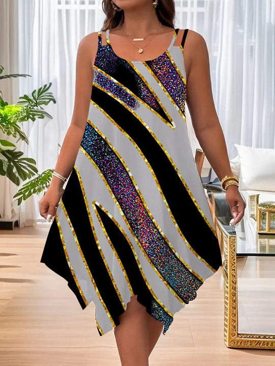 Women's Strap Summer Casual Asymmetric Hem Round Dress