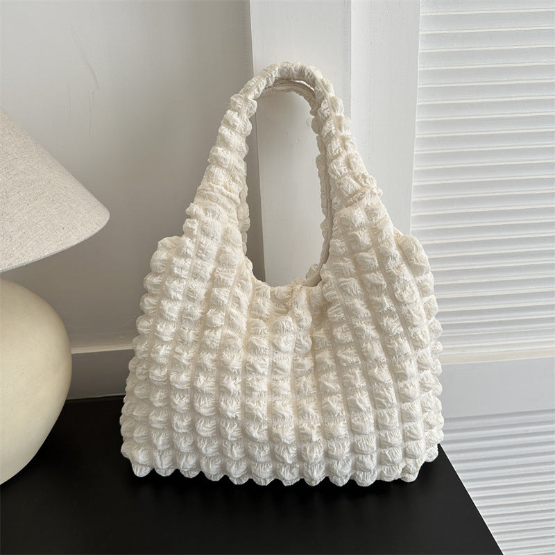 Women's Fashionable Cloud Puff Flower Winter Pleated Tote Bags