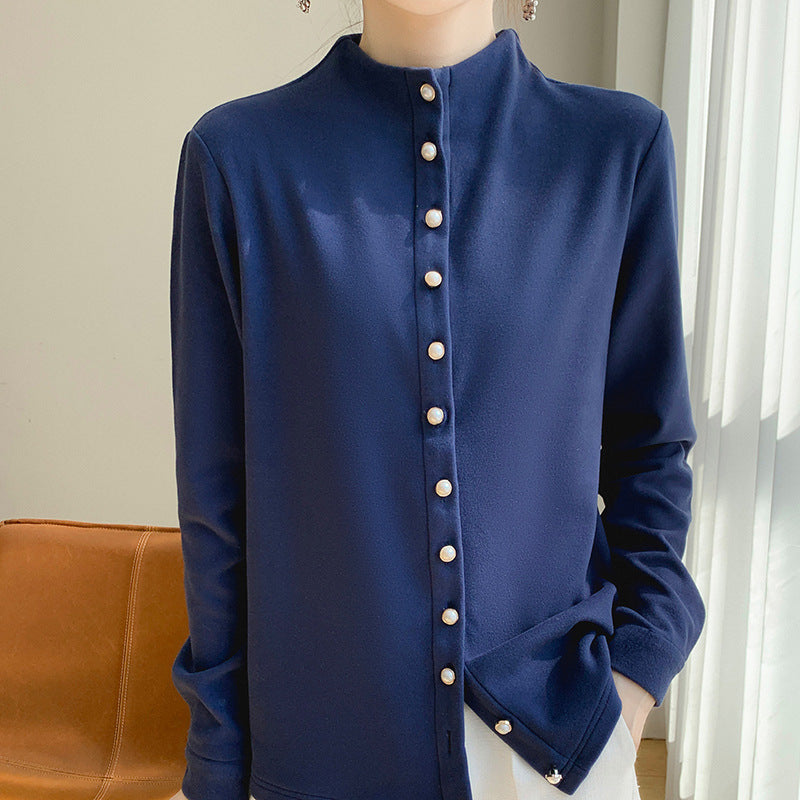 Women's Double-sided Warm Shirt Half Turtleneck Fashion Blouses