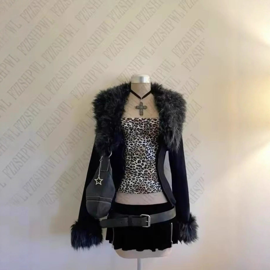 Fashion Retro Design Plush Brim Zipper Coats