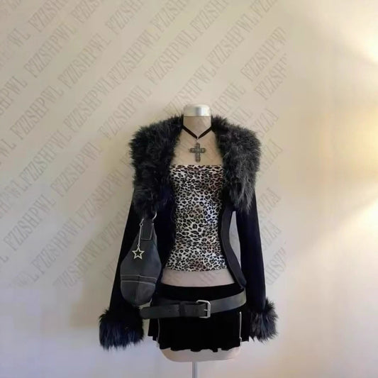 Fashion Retro Design Plush Brim Zipper Coats