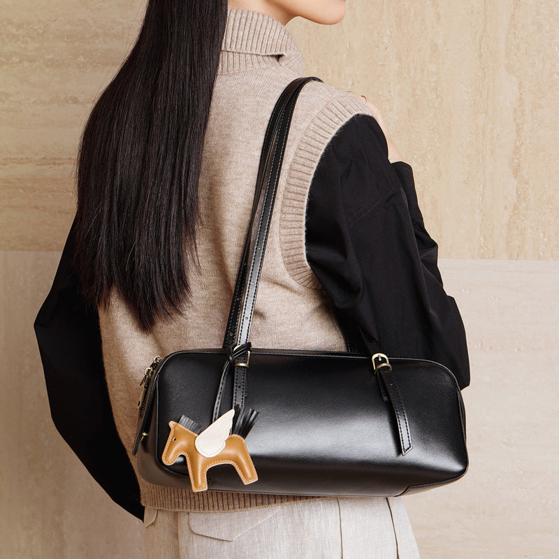 Women's Genuine Leather Underarm Retro Bowling Niche Vegetable Tanned Bags