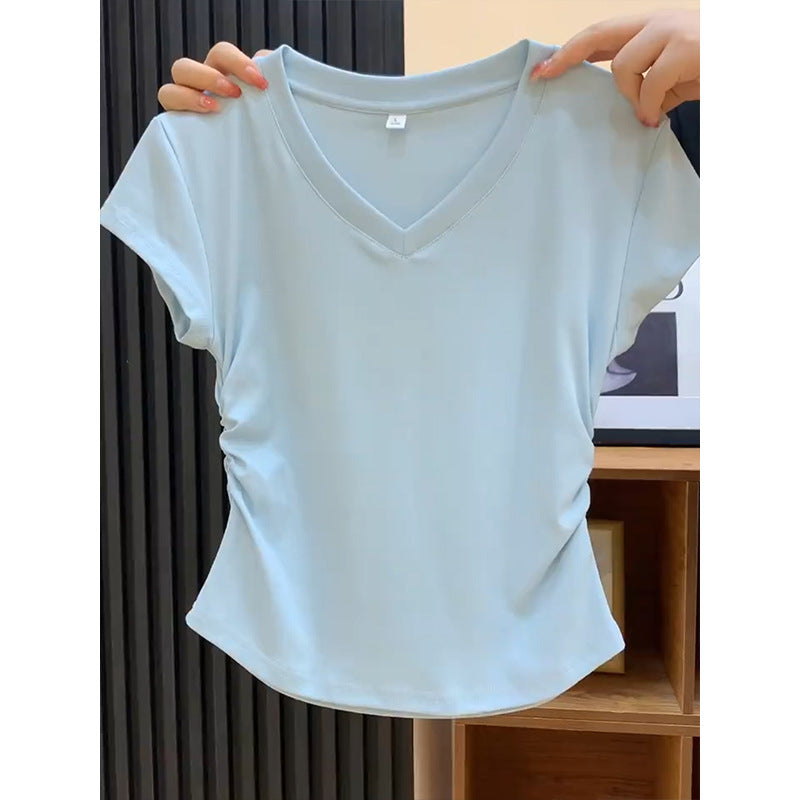 Women's Cotton White Round Neck Shoulder Short-sleeved Tops