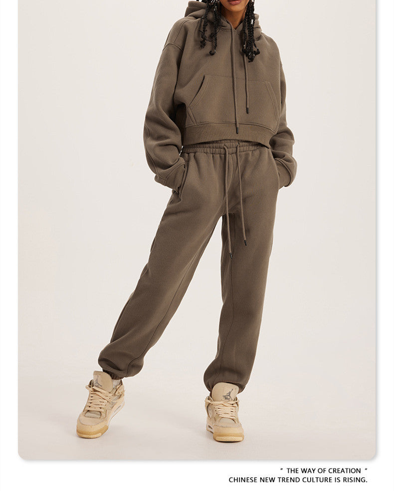 Women's Hooded Round Neck Long Sleeve Two-piece Suits