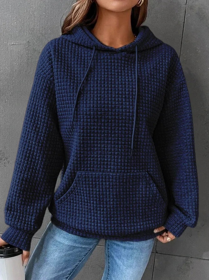 Women's Waffle Round Neck Long-sleeved Solid Color Tops