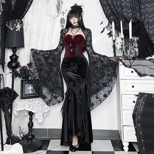 Gorgeous Gothic Three-dimensional Lace Flower Halloween Black Versatile Blouses