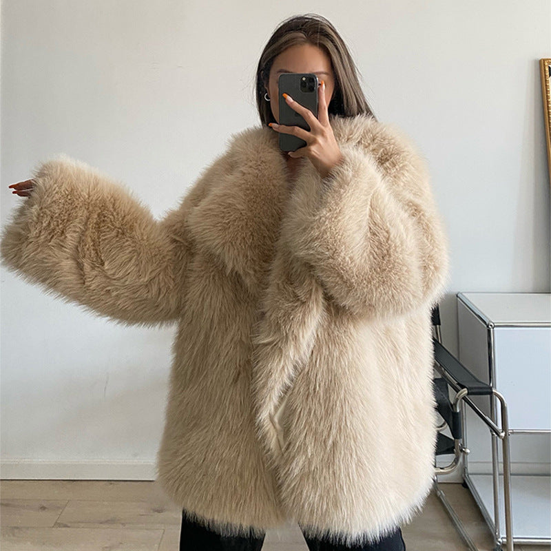 Women's Lapel Leather Fur Faux Loose Korean Coats