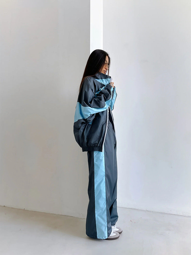 Women's Color Matching Long Sleeve Zipper Contrast Suits