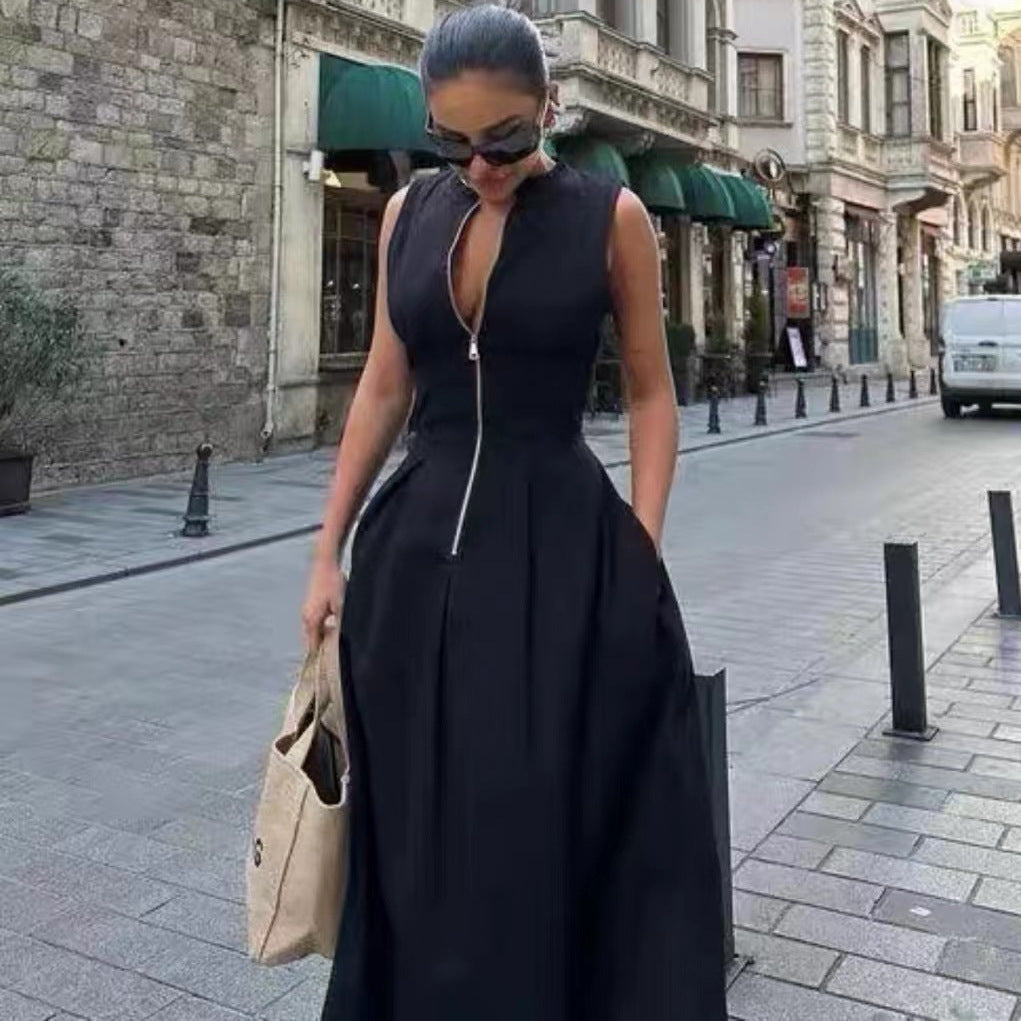 Women's Round Neck Sleeveless Waist Commuting Elegant Dresses
