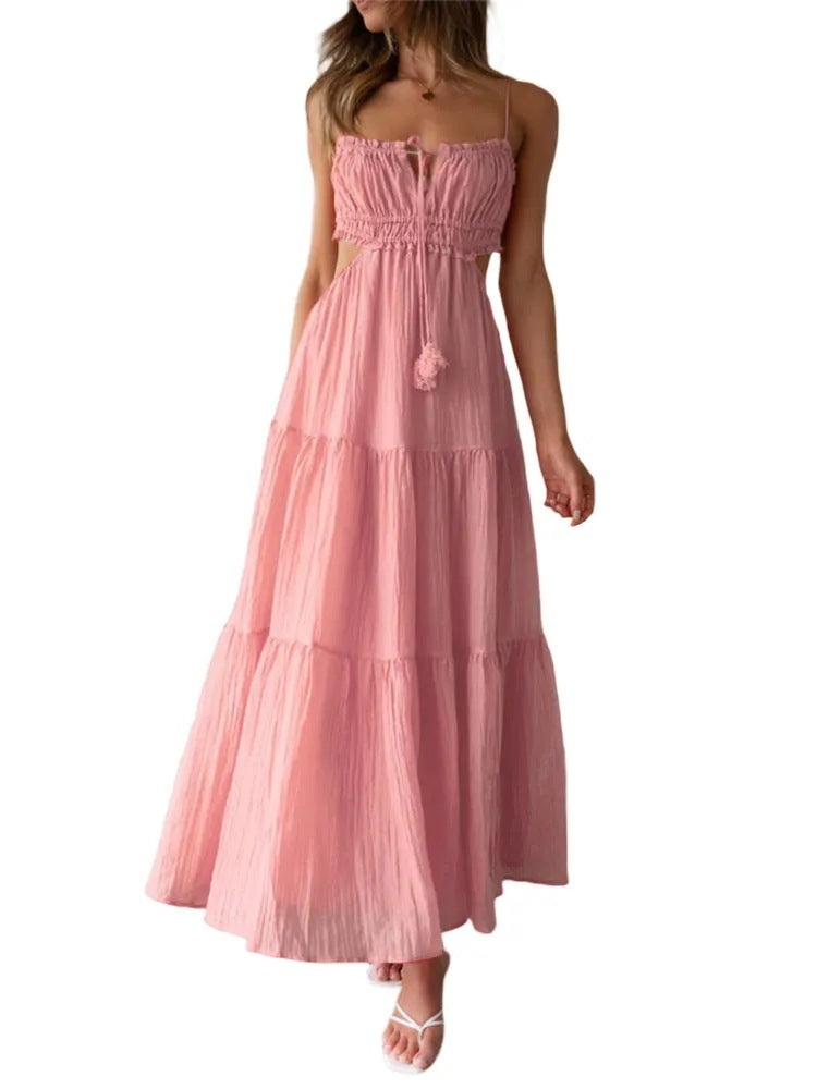 Women's Summer Temperament Camisole Sexy Cutout Long Dress Backless Dresses