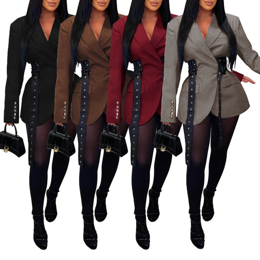 Women's Side Cinched Patchwork Long Sleeve Autumn Suits