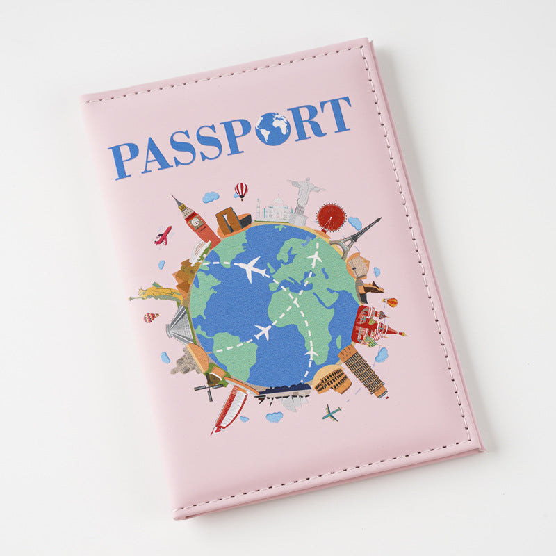 Printed Cartoon Map Passport Cover Document Card Holder