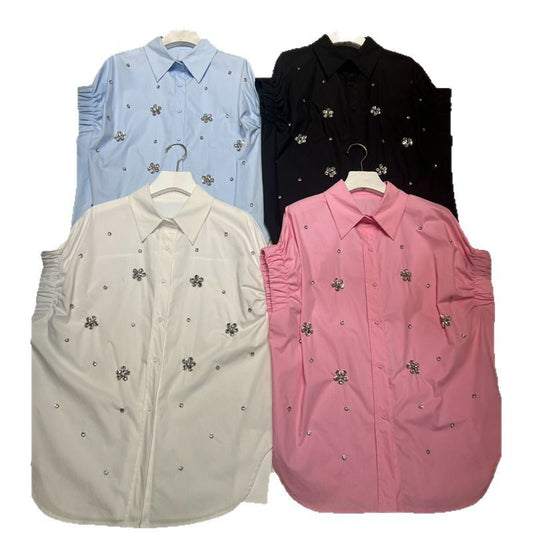 Women's Design Sense Beaded Embroidery Shirt Loose Blouses