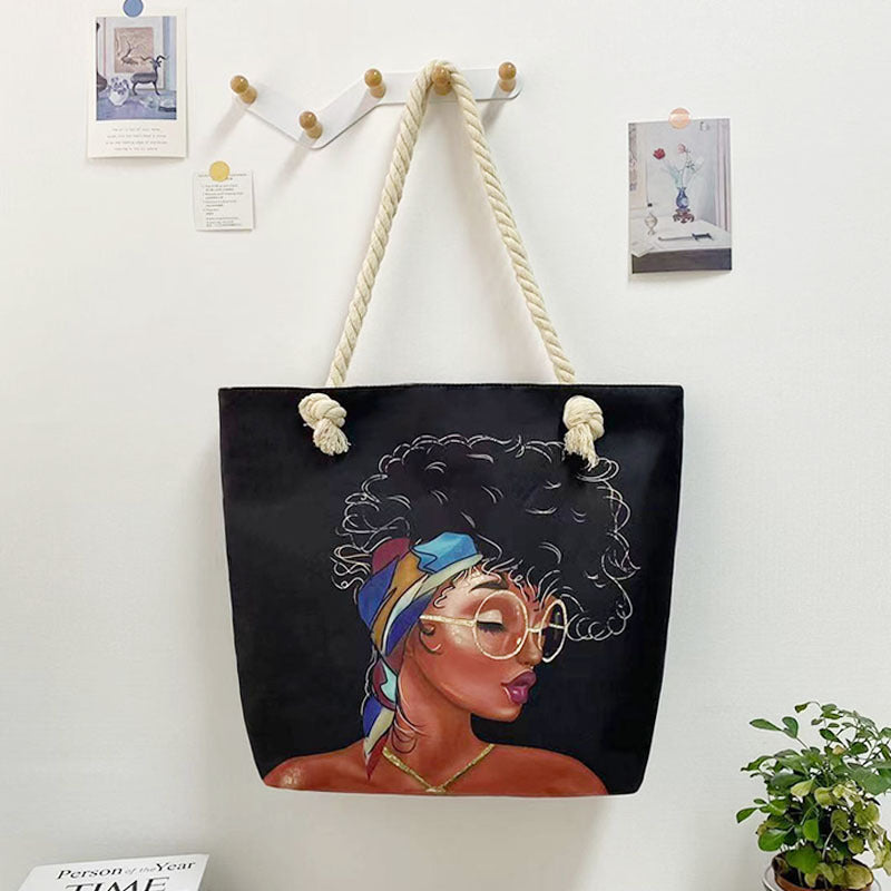 Women's Matching Portable Shopping Creative Woman Printing Thick Tote Bags