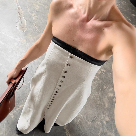 Women's Stitching Contrast Color Suspender Dress Cotton Dresses