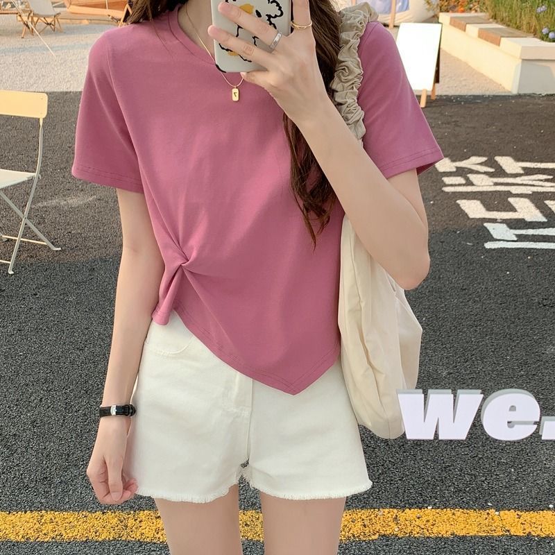 Women's Irregular Design Long-sleeved Korean Style Solid Color Small Bottoming Shirt Tops