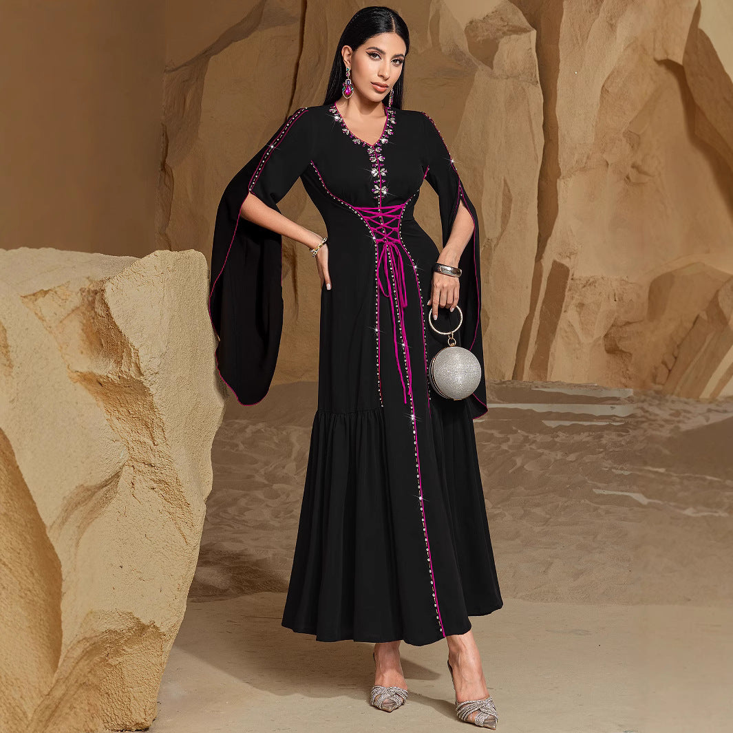 Women's Fashion Robe Seam Diamond Dress Dresses