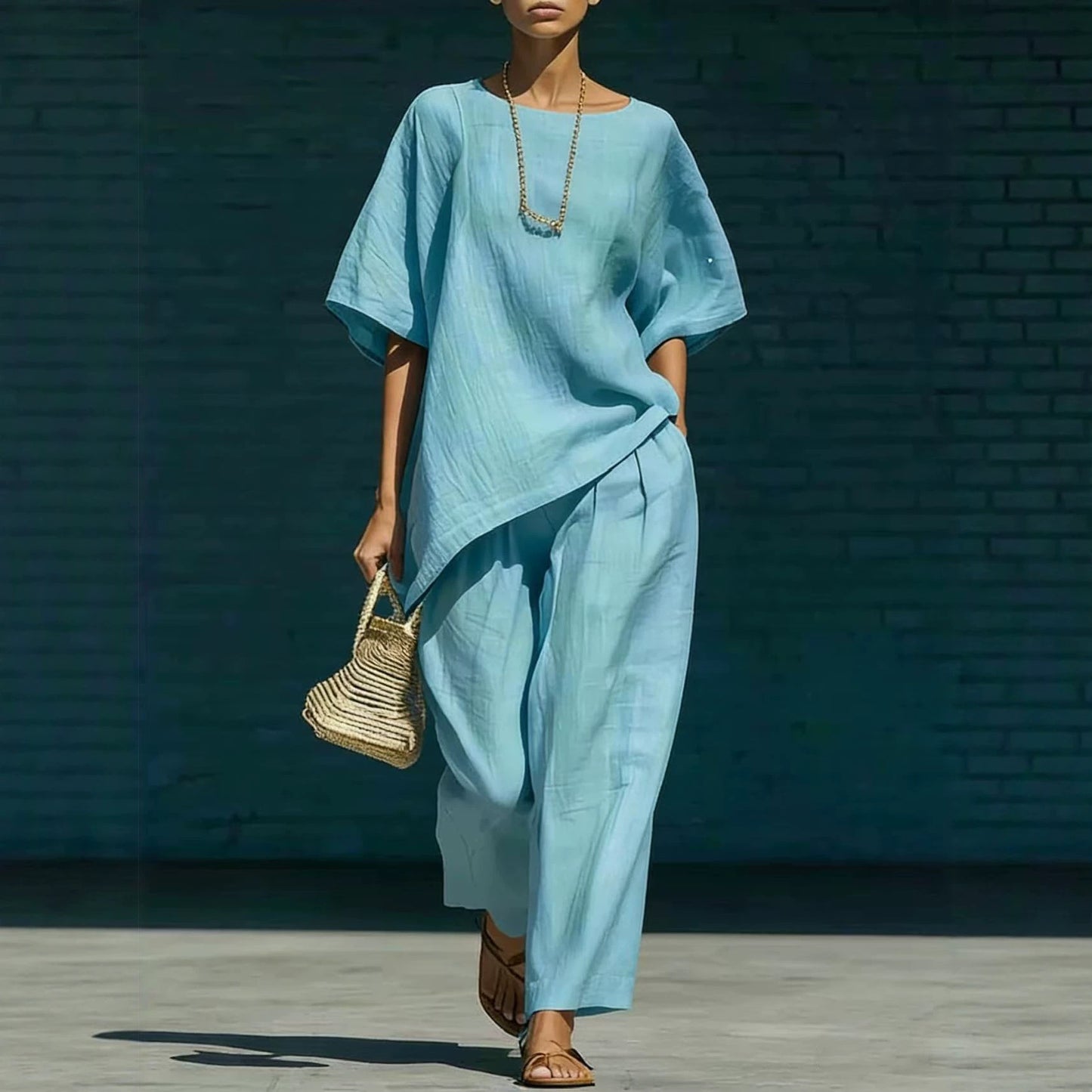 Simple Pleated Idle Style Sleeve Irregular Hem Wide Fashion Casual Suit