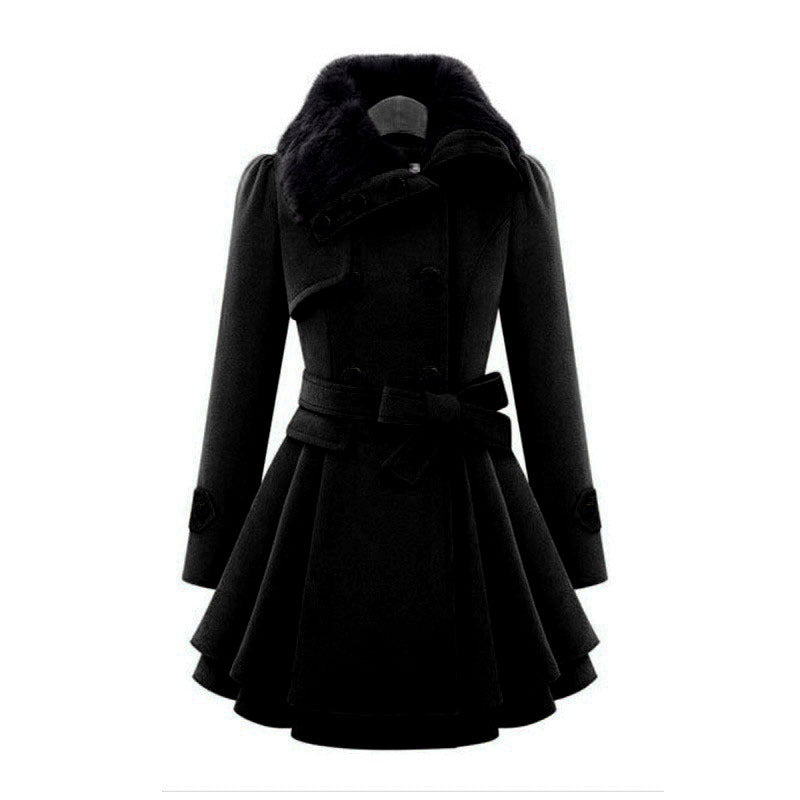 Women's Large Mid-length Woolen Double-breasted Padded Fur Coats