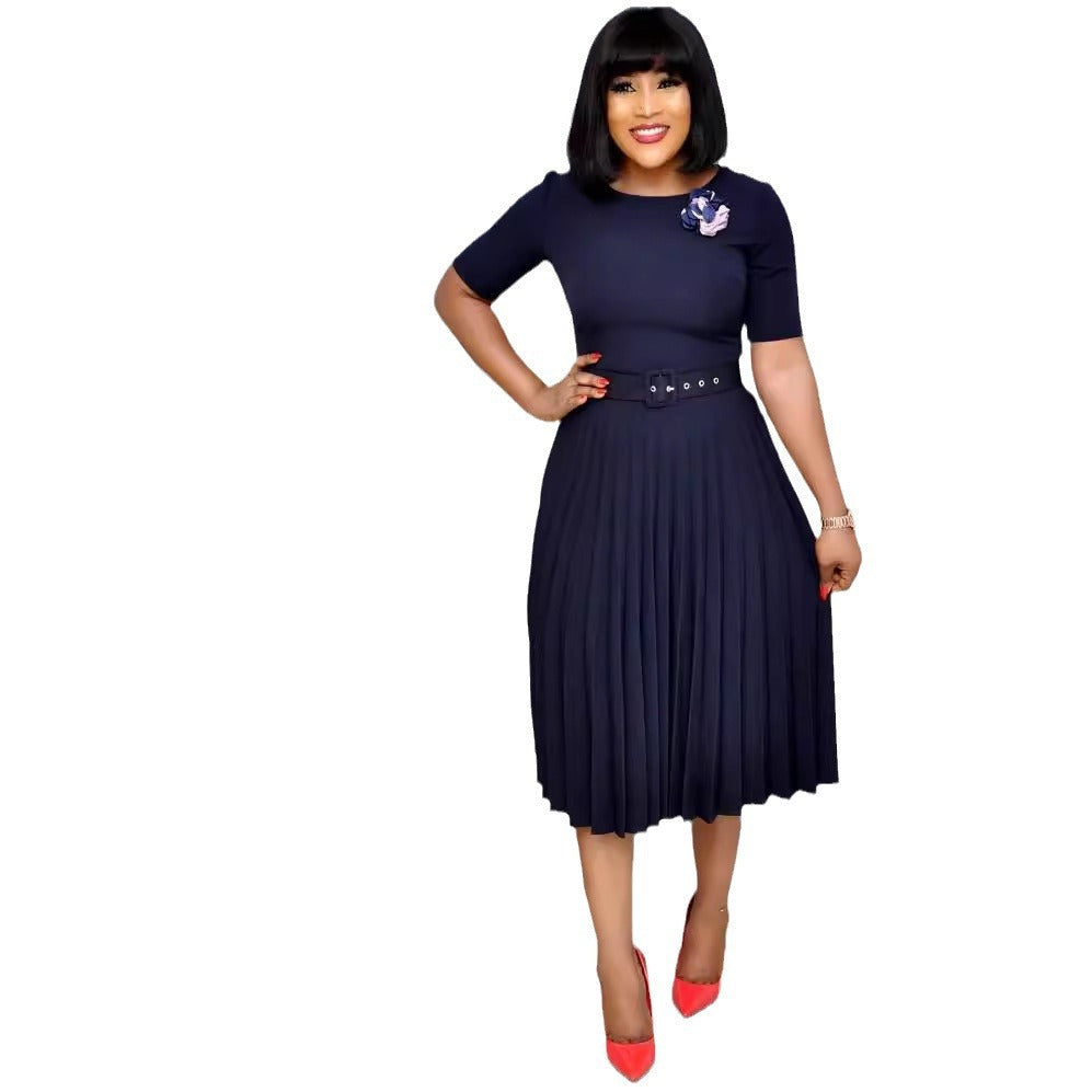 Women's African Solid Color Pleated Dress Dresses